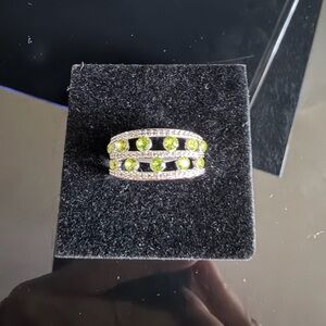 Bomb Party Dazzling Silver Ring with Green Accents